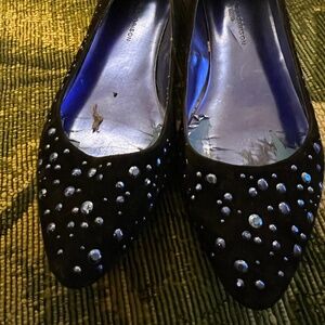 Black velvet and blue metallic dot flats